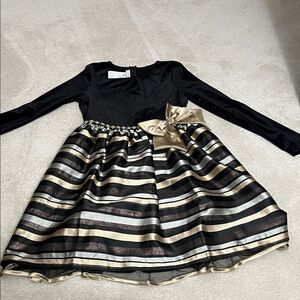 Elegant Black and Gold Striped Kids Dress